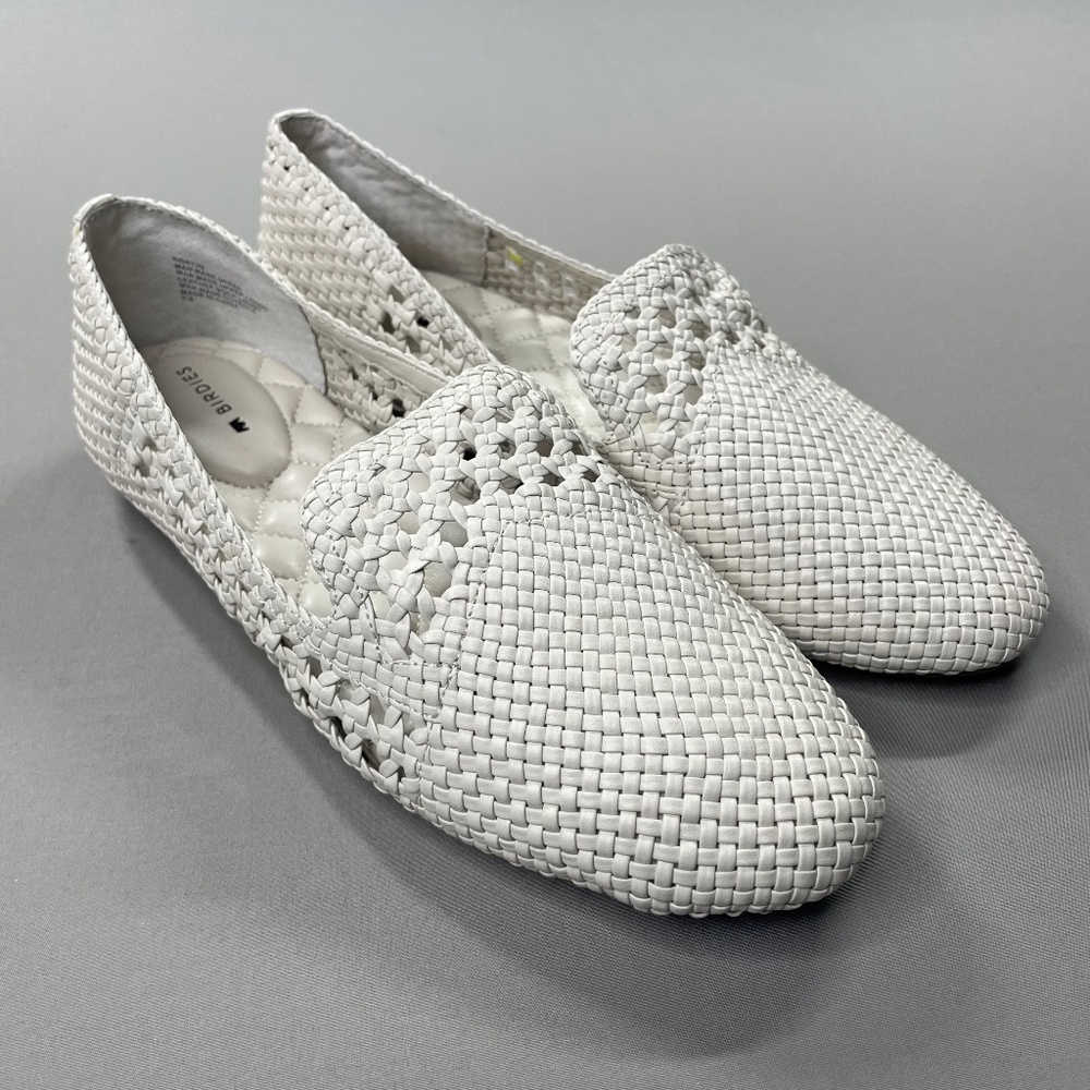 NEW Birdies Shoes Womens 7.5 off white leather starling woven loafers flats